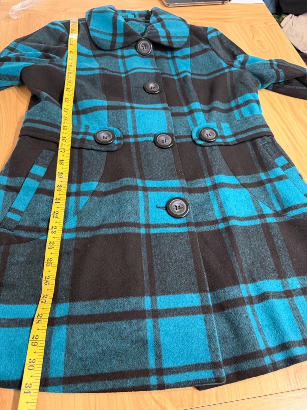 JOU JOU Plaid Wool Blend Lined Coat Jacket with Front Pockets Size XL - Picture 10 of 11